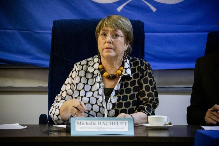 UN High Commissioner for Human Rights, Michelle Bachelet adresses a news conference in Ouagadougou, Burkina Faso, Wednesday Dec. 1, 2021.