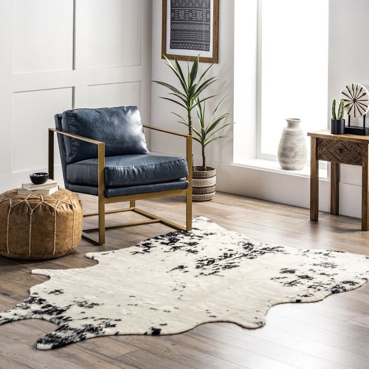 Faux cowhide rug, available at Target.