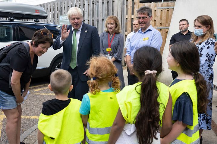Boris Johnson meeting some children at a surgical hub