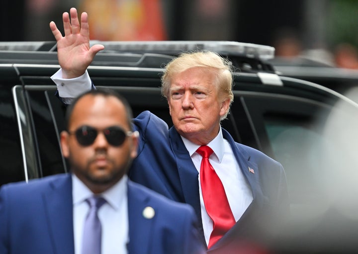 NEW YORK, NEW YORK - AUGUST 10: Former U.S. President Donald Trump leaves Trump Tower to meet with New York Attorney General Letitia James for a civil investigation on August 10, 2022 in New York City. (Photo by James Devaney/GC Images)