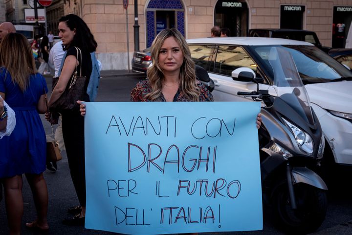 Manifestación en favor de Mario Draghi, en Roma. 