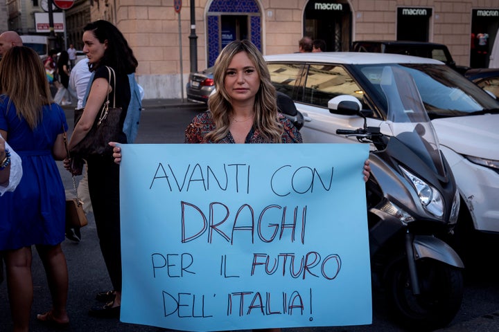 Manifestación en favor de Mario Draghi, en Roma.