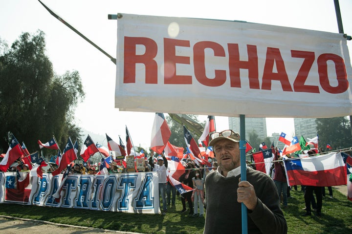 Manifestación contra el texto que se somete a votación, el pasado 17 de agosto, en Santiago de Chile.