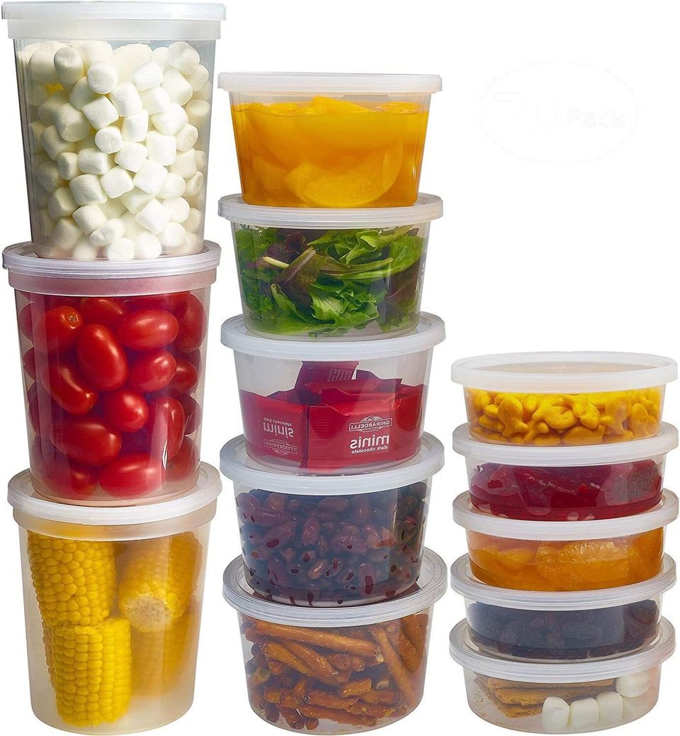 Food Storage Containers with Lids, Round Plastic Deli Cups, US Made, 8, 16,  32 oz, Cup Pint Quart Size, Leak Proof, Airtight, Microwave & Dishwasher  Safe, Stackable, Reusable, White [36 Pack]