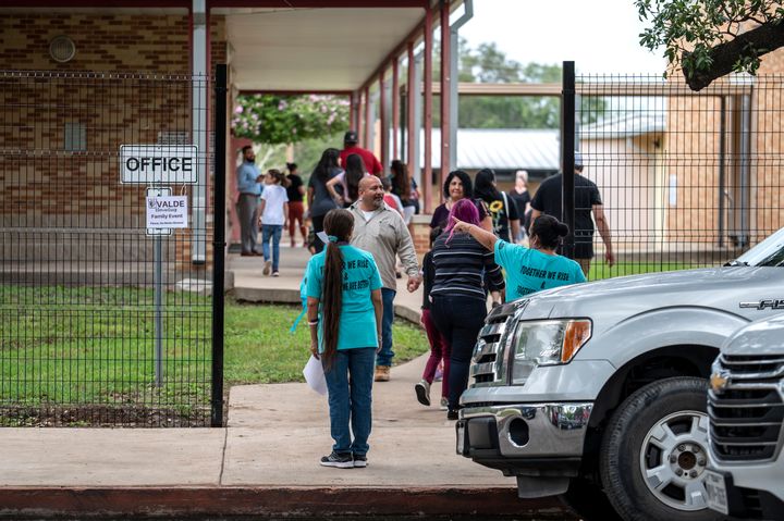 Families arrive at Uvalde Elementary School to visit the new campus and meet faculty members on Monday, Aug. 30, 2022 in Uvalde, Texas.