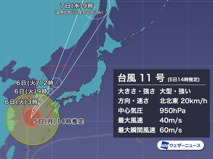 台風11号の予想進路