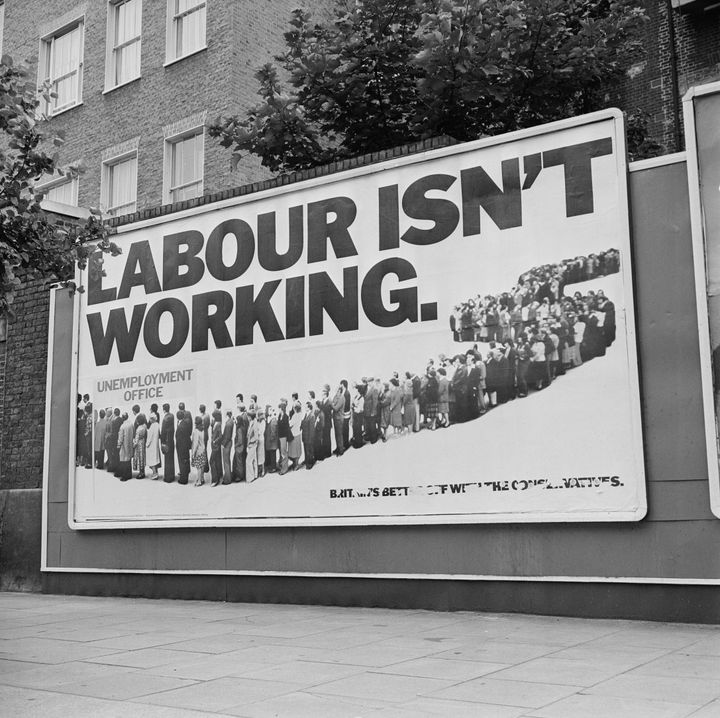 Advertising campaign 'Labour Isn't Working' run by the British Conservative Party during the 'Winter of Discontent' in 1978.