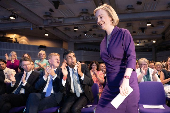 Liz Truss prepares to deliver her victory speech after becoming Tory leader.