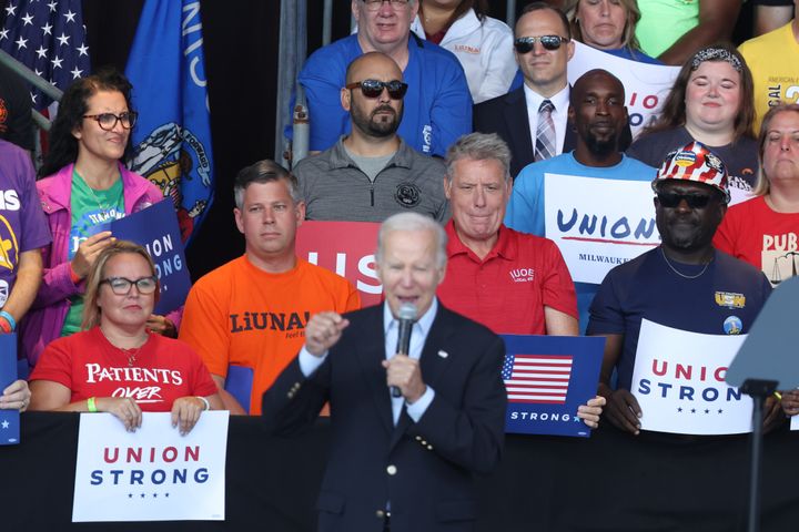 MILWAUKEE, WISCONSIN - SEPTEMBER 05: President Joe Biden speaks to a gathering of union workers at Laborfest on September 05, 2022 in Milwaukee, Wisconsin. Biden is scheduled to speak at an event in Pennsylvania after leaving Wisconsin. (Photo by Scott Olson/Getty Images)