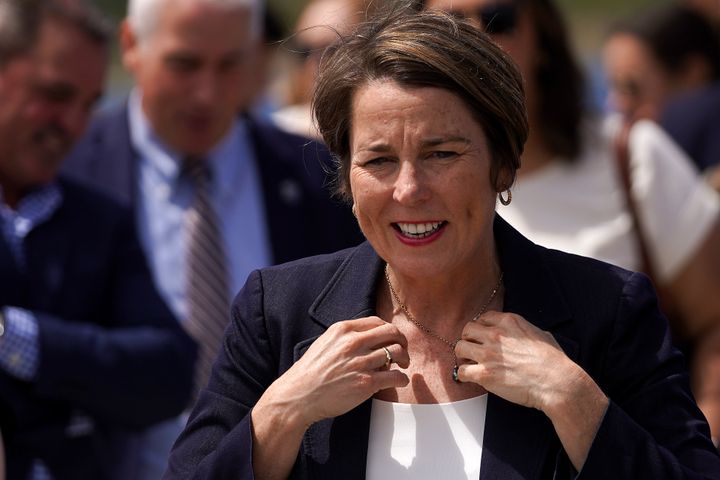 Massachusetts gubernatorial candidate Maura Healey received the combined endorsements of local and state leaders following her tour of the Fall River City Pier where Healey met with local leaders to discuss economic development in the city in Fall River, MA on May 12, 2022. 