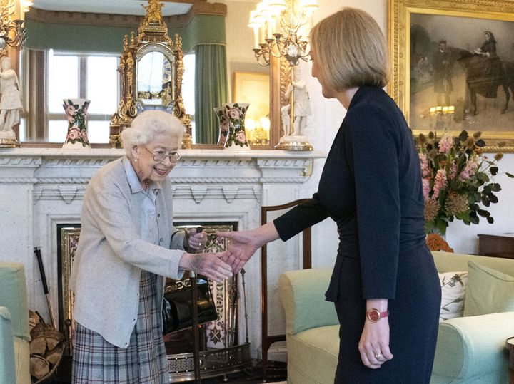 Queen Elizabeth II welcomes Liz Truss during an audience at Balmoral, where she invited the newly-elected Tory leader to become prime minister and form a new government. 