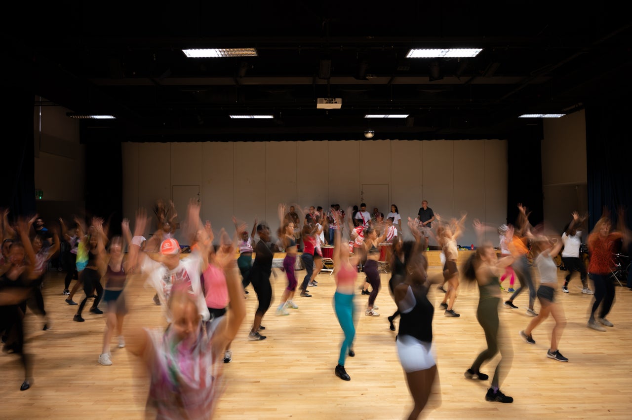 Students in an advanced Samba class rehearse at the Paraiso School of Samba.