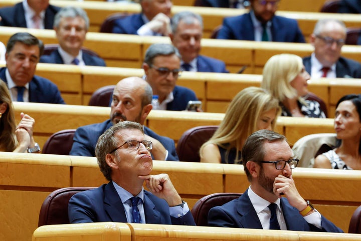 Alberto Núñez Feijóo, líder del PP, durante el debate en el Senado.