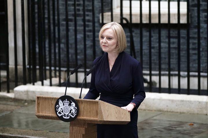 New Prime Minister Liz Truss makes a speech outside 10 Downing Street, London.