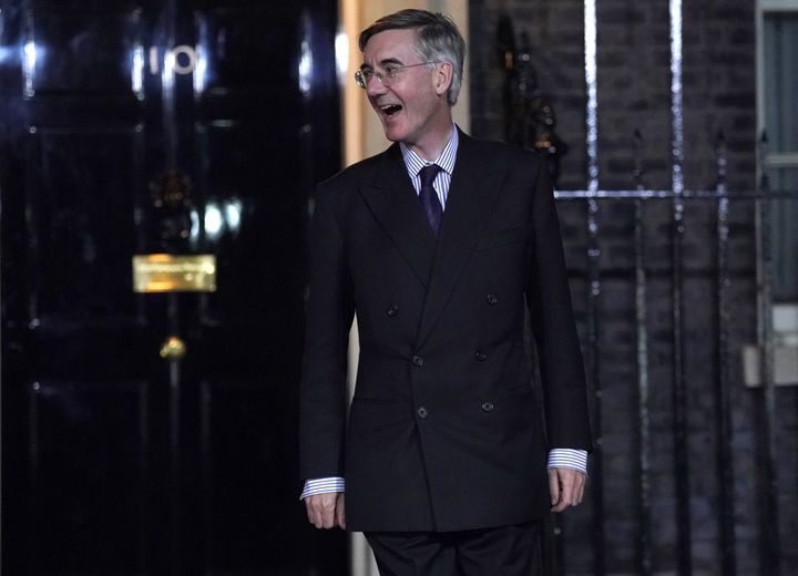 Newly installed business secretary Jacob Rees-Mogg leaving Downing Street after meeting the new prime minister Liz Truss.