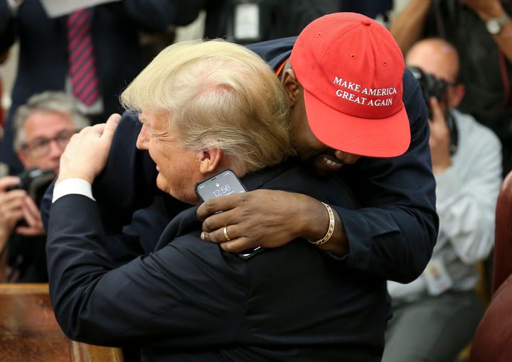 Then-President Donald Trump and Kanye West met in the Oval office in 2018.