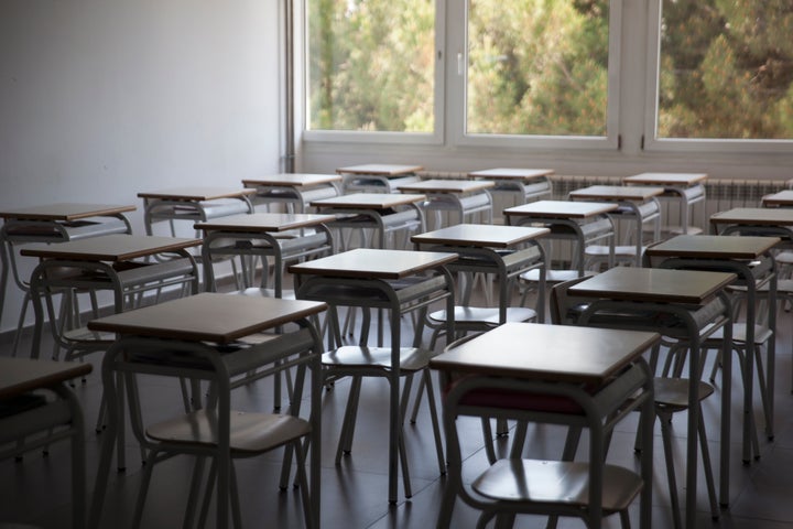 Una clase vacía en un colegio de Alcobendas, Madrid.