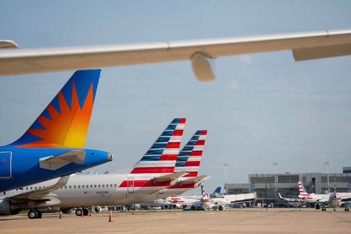 Airplanes wait on the tarmac during a power outage at Austin-Bergstrom International Airport on Wednesday, Sept. 7, 2022.