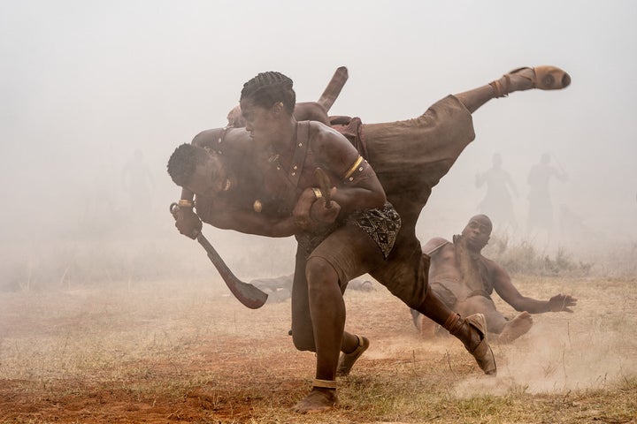 Lashana Lynch acts in a scene from "The Woman King."