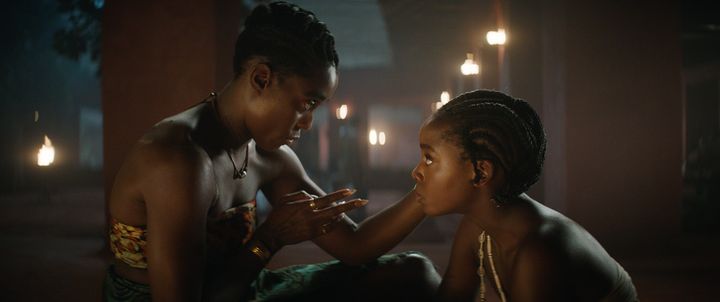 Lashana Lynch mentors Thuso Mbedu's Nawi in "The Woman King."