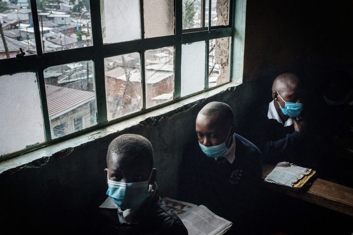 Students attend classes at the Miracle and Victory Children Centre, a private primary school for orphans in Kenya, in May 2021.