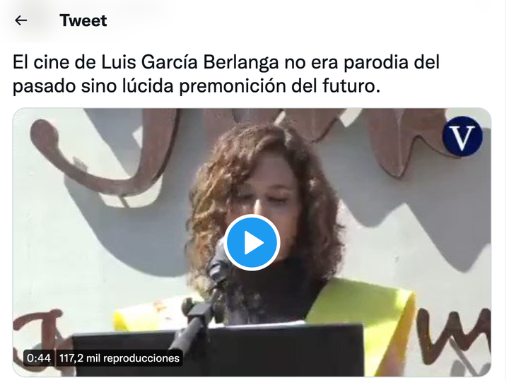 Tuit con intervención de Ayuso.