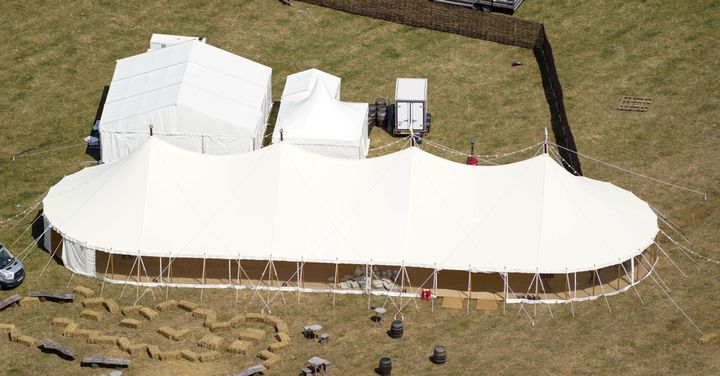 The marquee on the grounds of Daylesford House, Gloucestershire, where Johnson and his wife celebrated the first anniversary of their wedding.