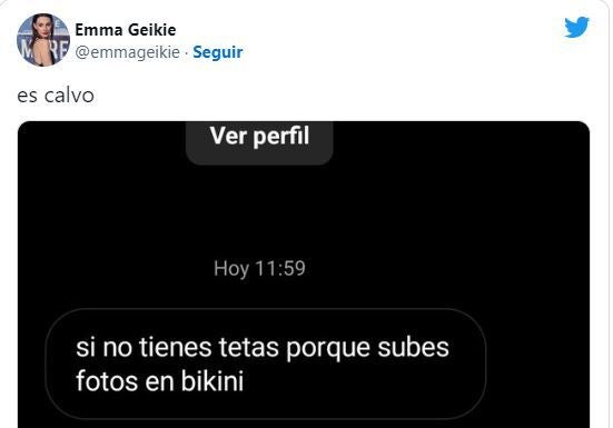 El tuit de @emmageikie sobre una conversación con un usuario
