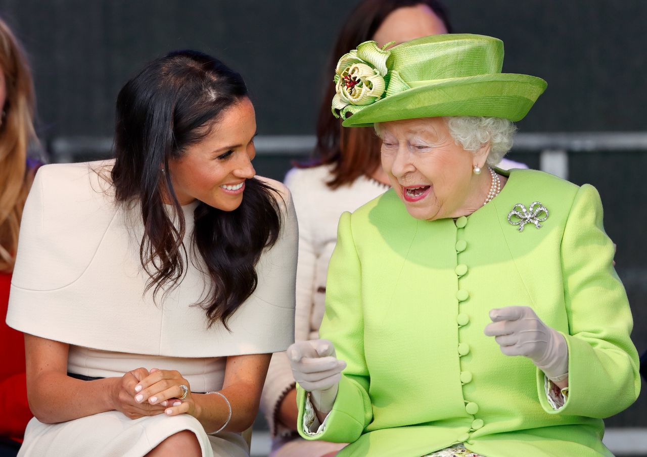 Meghan, Duchess of Sussex and Queen Elizabeth II attend a ceremony to open the new Mersey Gateway Bridge on June 14, 2018 in Widnes, England.