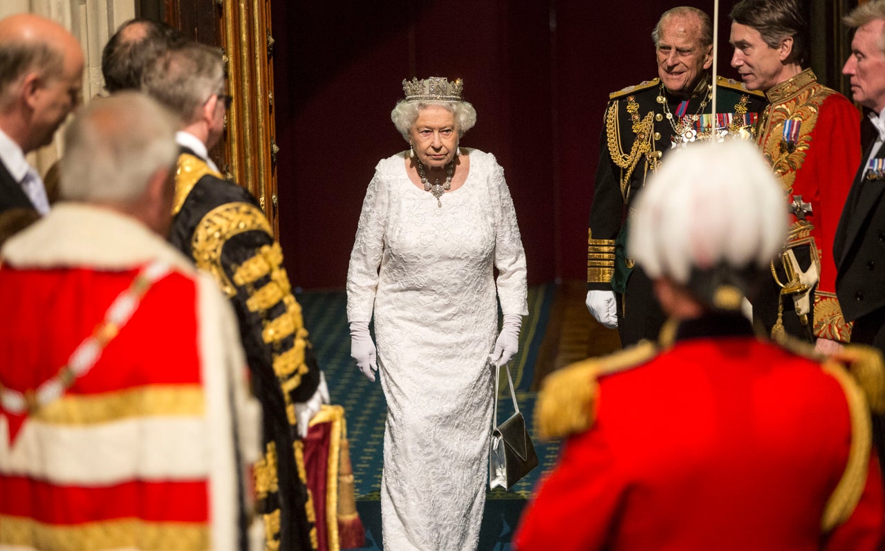 Prince Philip, Duke of Edinburgh and Queen Elizabeth II prepare to leave the Houses of Parliament after the State Opening of Parliament on May 18, 2016.