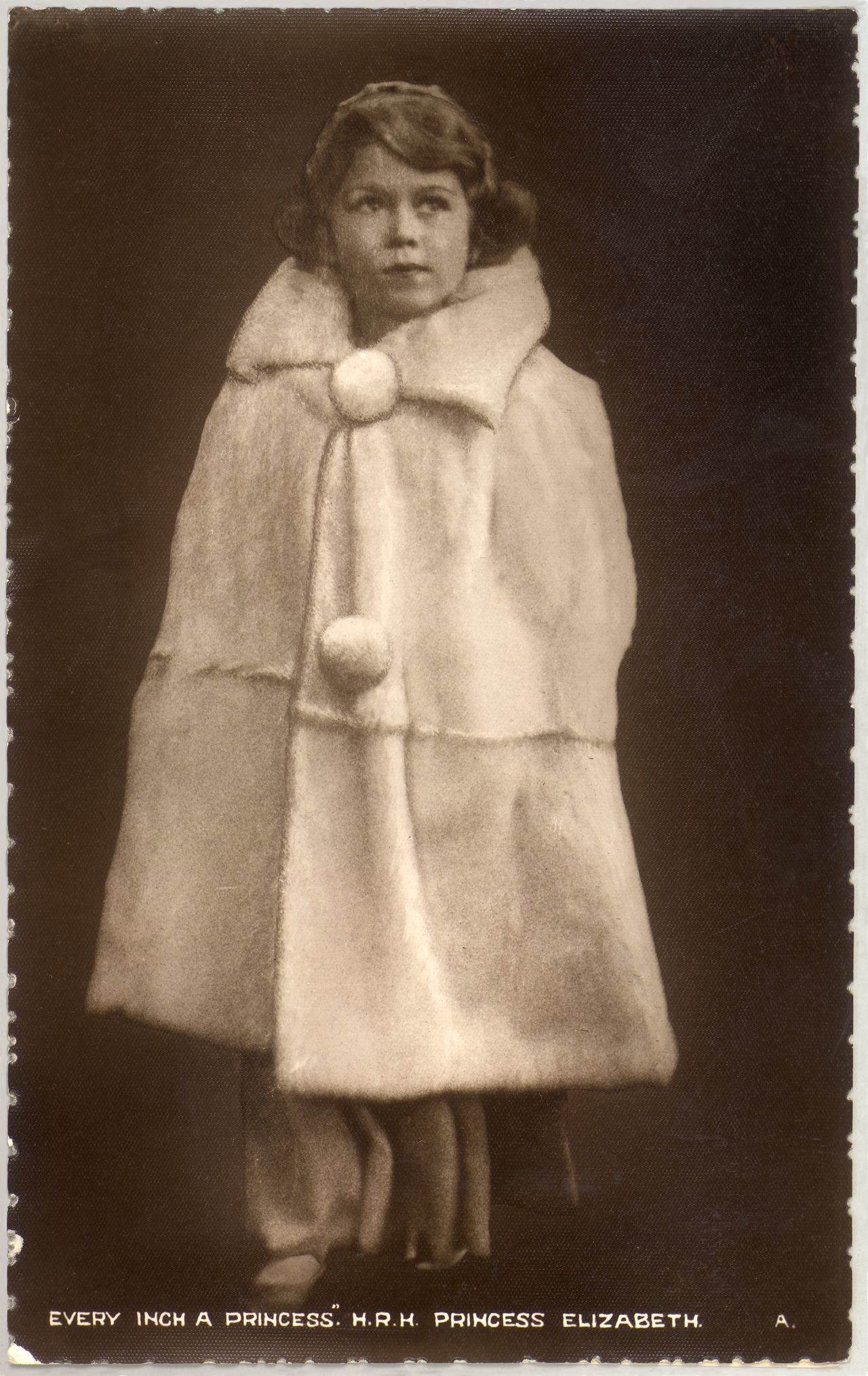 Princess Elizabeth in an elegant winter coat in a photo circa 1935.