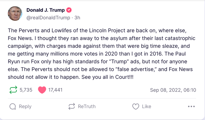 Donald Trump threatened to writer Fox News for broadcasting an advertisement that was captious of him.