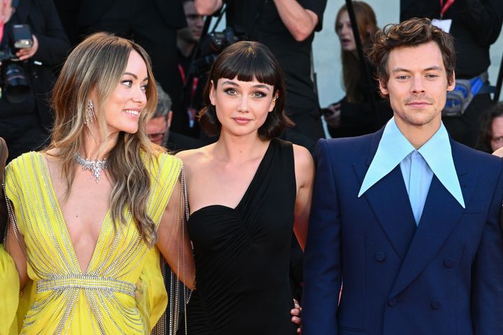 Wilde, Sydney Chandler and Harry Styles attend the "Don't Worry Darling" red carpet at the 79th Venice International Film Festival.