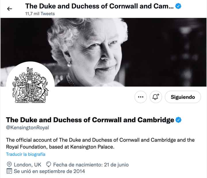 Captura de pantalla de la cuenta de Twitter de @KensingtonRoyal.