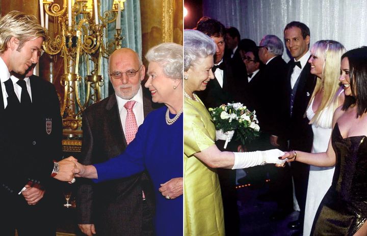 David and Victoria Beckham meeting the Queen in 2003 and 1997