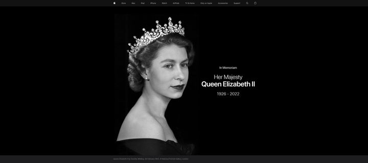 Portada de la página web de Apple, en honor a Isabel II.