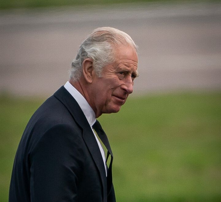 King Charles III at Aberdeen Airport before he travelled back to London