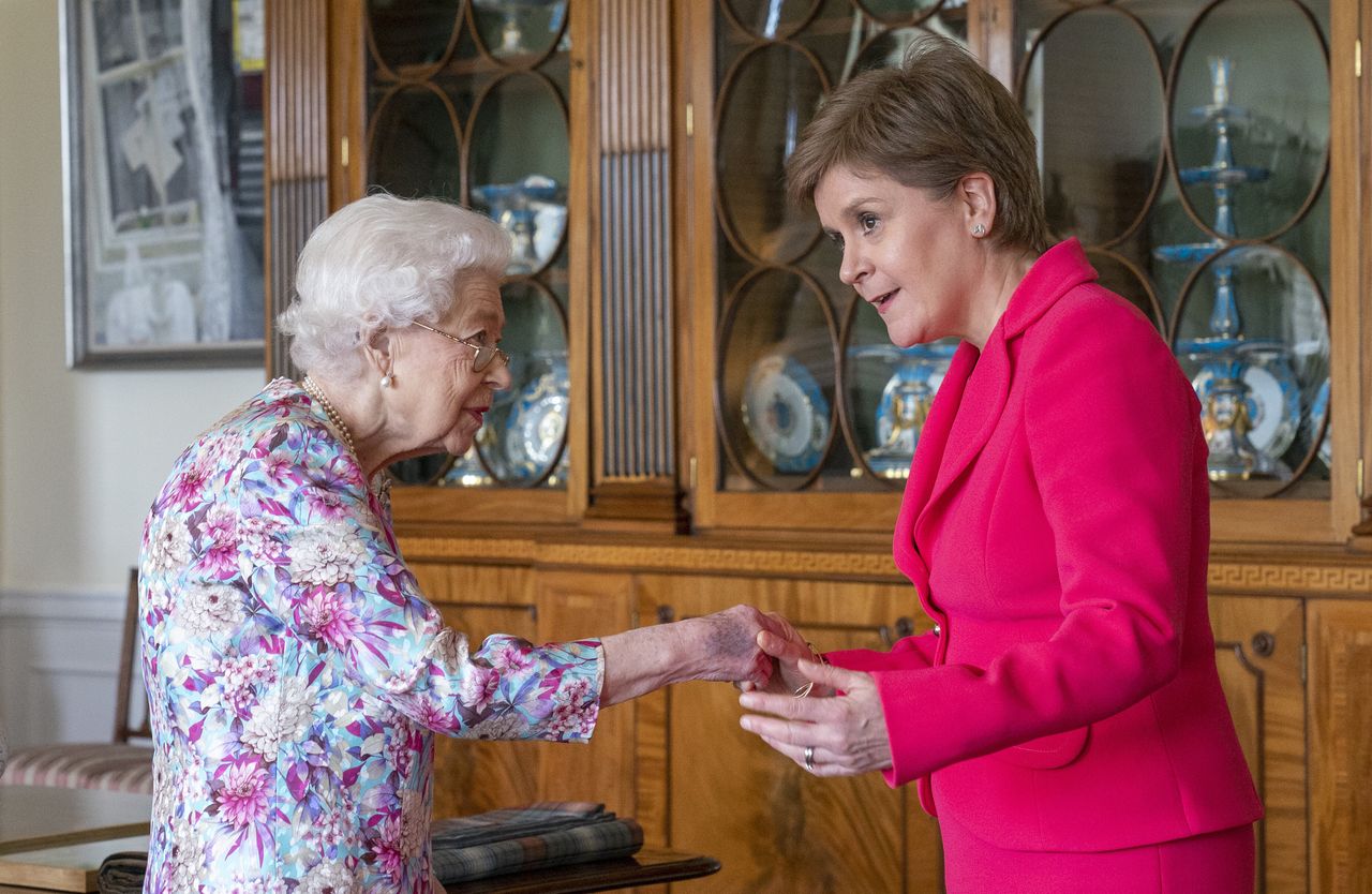 Queen Elizabeth II receives First Minister of Scotland Nicola Sturgeon during an audience at the Palace of Holyroodhouse in Edinburgh, as part of her traditional trip to Scotland for Holyrood Week in June.