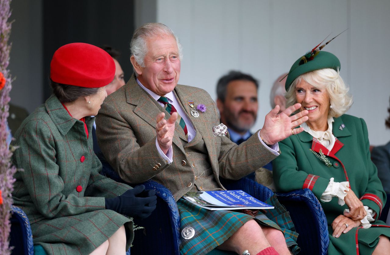 Princess Anne, King Charles, and Camilla, the Queen Consort, at the Braemar Highland Gathering last week.