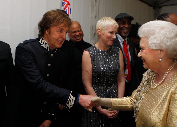 Sir Paul McCartney and Queen Elizabeth II pictured in 2012 after her Jubilee concert