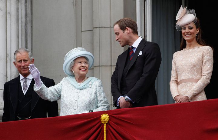 The then-Prince Charles, Queen Elizabeth II, Prince William and Duchess of Cambridge in London in 2012.