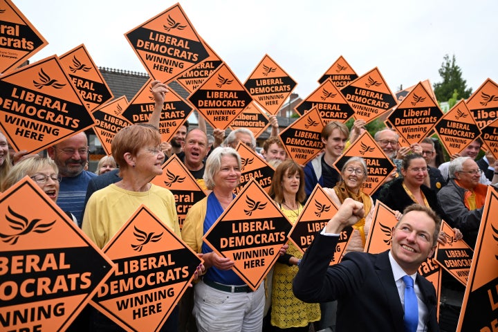 Liberal Democrats after the party's historical Tiverton and Honiton by-election victory on June 24, 2022. 