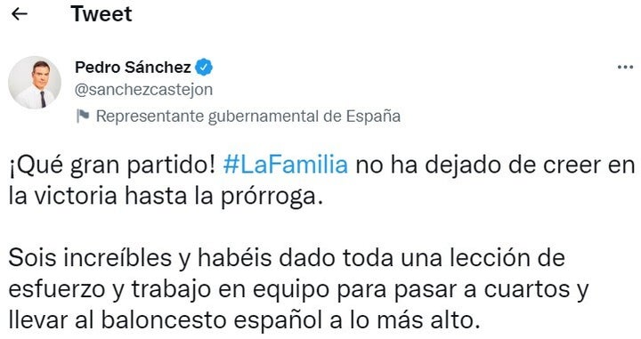El tuit de Pedro Sánchez.