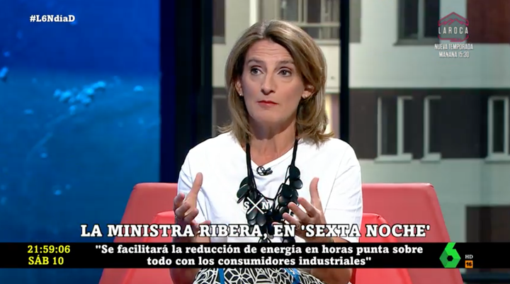Teresa Ribera, vicepresidenta tercera y ministra de Transición Ecológica, en LaSexta Noche.