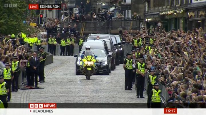 Thousands line the streets in Edinburgh as the cortege passes through
