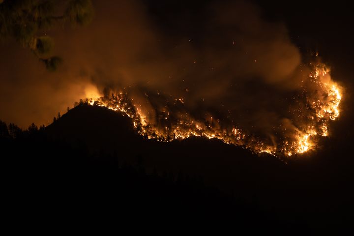 FORESTHILL, CA - SEPTEMBER 10: A general view of flames from the wildfire in Foresthill of California, United States on September 10, 2022. Thousands of homes are threatened by the multi-county wildfire and over 11,000 evacuated as fire activity expected to increase. (Photo by Tayfun Coskun/Anadolu Agency via Getty Images)