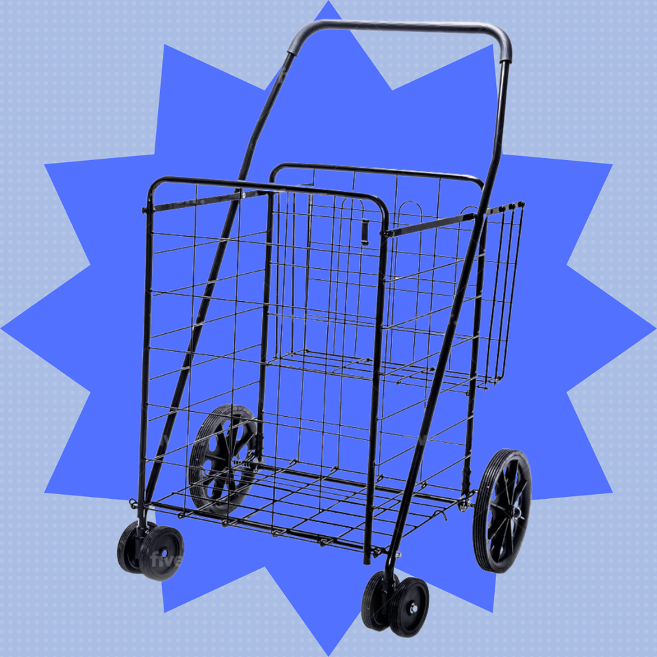 Rolling Shopping Tote Bag - Foldable Steel Stand & Wheels