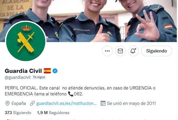 El perfil de Twitter de la Guardia Civil.