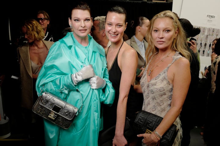 Linda Evangelista, model Shalom Harlow and actor Kate Moss at the New York Fashion Week show.