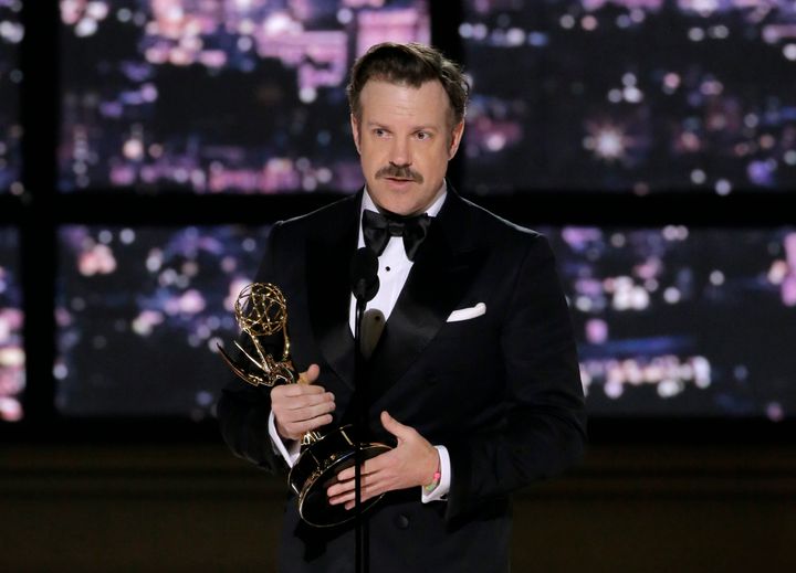 Jason Sudeikis accepts the Outstanding Lead Actor successful  a Comedy Series grant  for "Ted Lasso" connected  signifier    during the 74th Annual Primetime Emmy Awards.